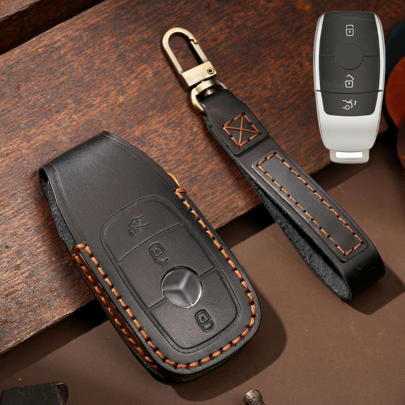 Chargez l&#39;image dans la visionneuse de la galerie, Mercedes Benz Handcrafted Genuine Leather Car Key Fob Protective Cover Case For Benz E-Class
