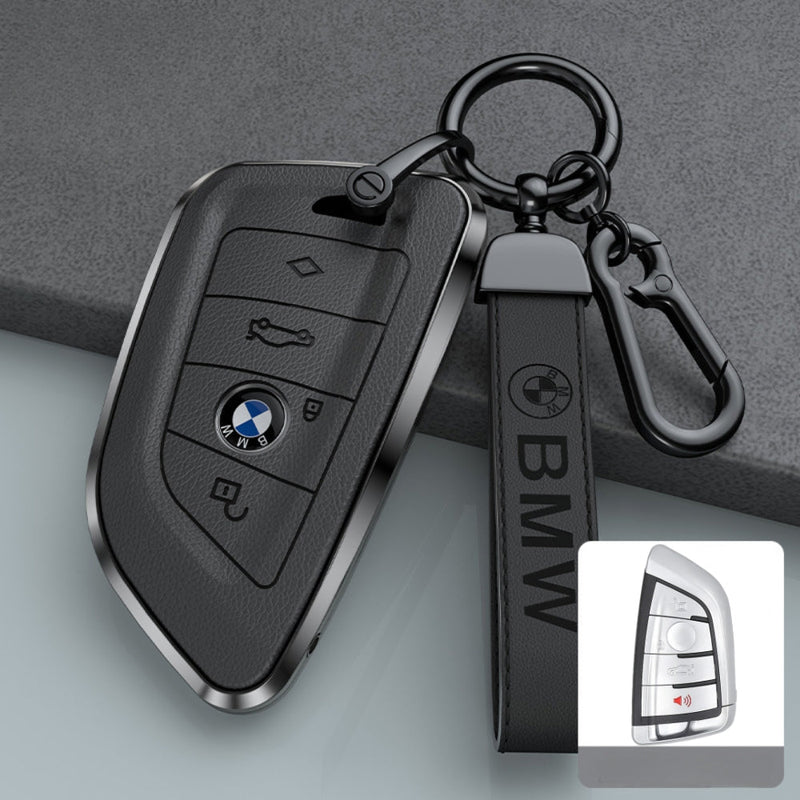 Load image into Gallery viewer, BMW Zinc Alloy + Leather Protection Car Key Fob Case Cover For 1, 2, 3, 5, 7 Series, X3, X5, X6
