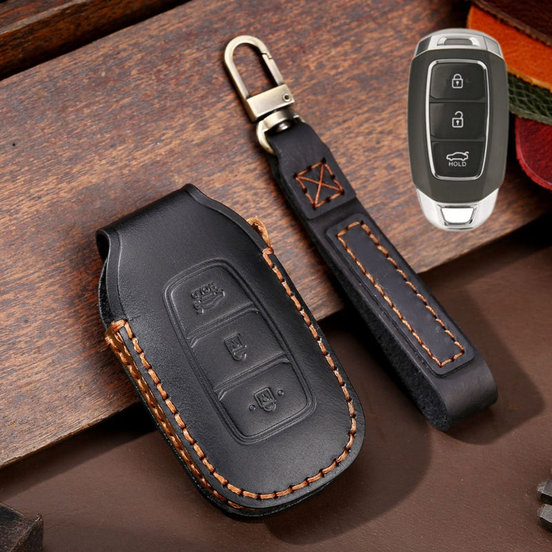 Load image into Gallery viewer, Hyundai Handcrafted Genuine Leather Car Key Fob Protective Case Cover For Santa Fe, Tucson, Palisade, Kona, Santa Fe, Azera
