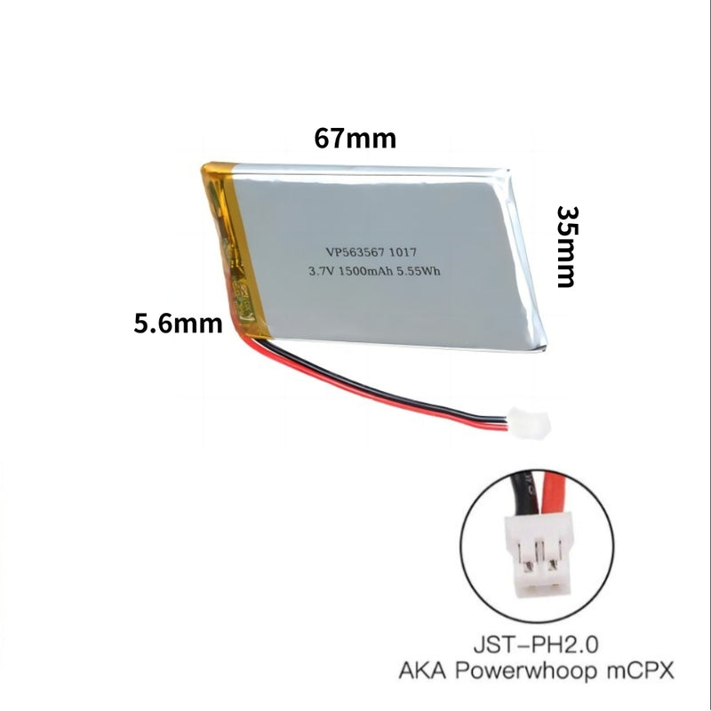 Cargue la imagen en el visor de la galería, [PH2.0-JST Connector][563567] Universal 1500mAh 3.7V Rechargeable Li-Ion Lithium Polymer Battery - Polar Tech Australia
