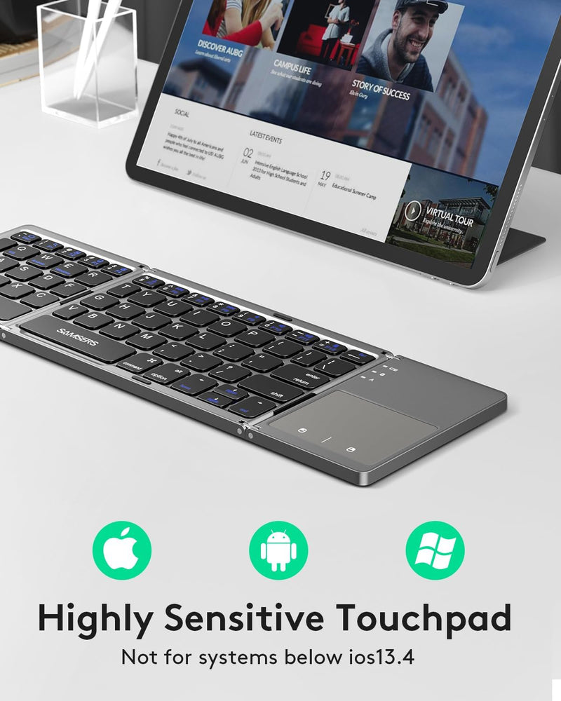 Load image into Gallery viewer, Foldable Bluetooth Keyboard with Touchpad Portable Wireless Keyboard , Rechargeable Full Size Ultra Slim Pocket Folding Keyboard for Android Windows iOS Tablet And Mobile Phone - Polar Tech Australia
