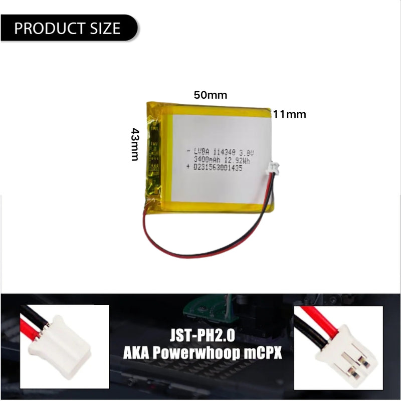 Load image into Gallery viewer, [PH2.0-JST Connector][114348] Universal 3400mAh 3.8V Rechargeable Li-Ion Lithium Polymer Battery - Polar Tech Australia
