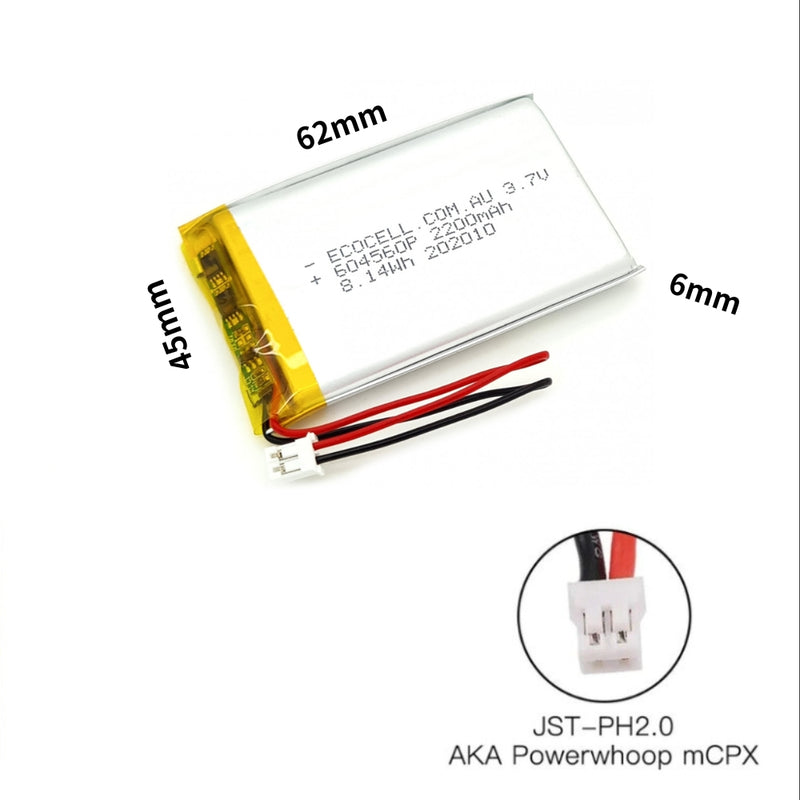 Cargue la imagen en el visor de la galería, [PH2.0-JST Connector][604560] Universal 2200mAh 3.7V Rechargeable Li-Ion Lithium Polymer Battery - Polar Tech Australia
