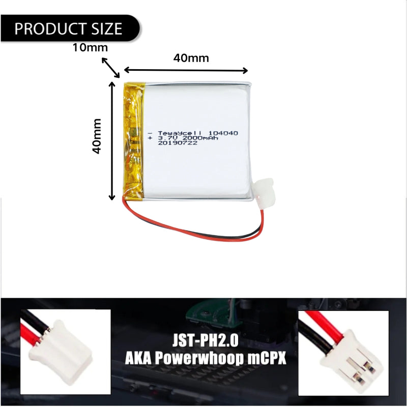 Chargez l&#39;image dans la visionneuse de la galerie, [PH2.0-JST Connector][104040] Universal 2000mAh 3.7V Rechargeable Li-Ion Lithium Polymer Battery - Polar Tech Australia
