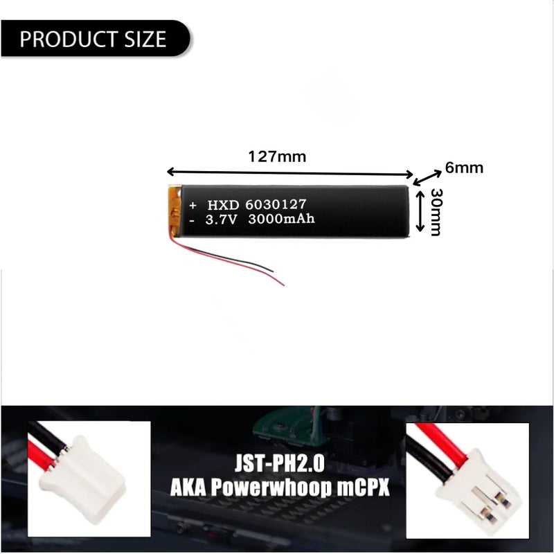 Cargue la imagen en el visor de la galería, [PH2.0-JST Connector][6030127] Universal 3000mAh 3.7V Rechargeable Li-Ion Lithium Polymer Battery - Polar Tech Australia
