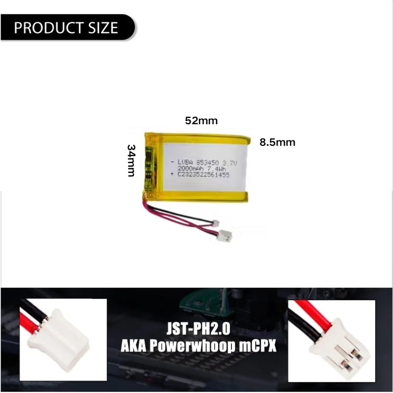 Cargue la imagen en el visor de la galería, [PH2.0-JST Connector][853450] Universal 2000mAh 3.7V Rechargeable Li-Ion Lithium Polymer Battery - Polar Tech Australia
