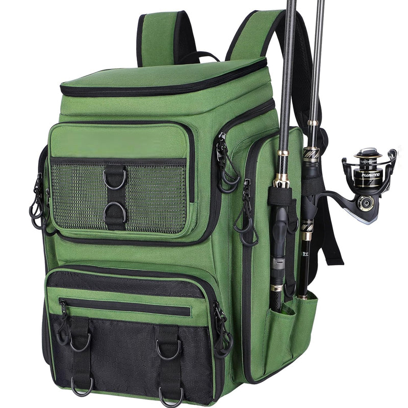 Cargue la imagen en el visor de la galería, Fishing Backpack with Rod Holder, Tackle Organizer Box &amp; Hiking Storage
