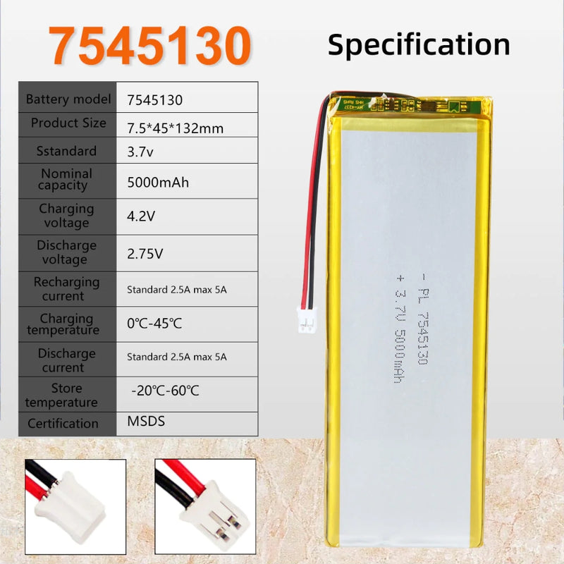 Cargue la imagen en el visor de la galería, [PH2.0-JST Connector][7542133] Universal 5000mAh 3.7V Rechargeable Li-Ion Lithium Polymer Battery - Polar Tech Australia
