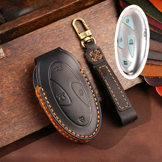 Hyundai Handcrafted Genuine Leather Car Key Fob Protective Case Cover For Ionic 6, Kona EV, Grandeur GN7