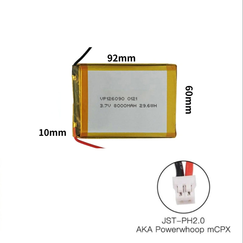 Cargue la imagen en el visor de la galería, [PH2.0-JST Connector][126090] Universal 8000mAh 3.7V Rechargeable Li-Ion Lithium Polymer Battery - Polar Tech Australia
