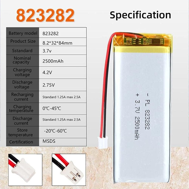 Chargez l&#39;image dans la visionneuse de la galerie, [PH2.0-JST Connector][823282] Universal 2500mAh 3.7V Rechargeable Li-Ion Lithium Polymer Battery - Polar Tech Australia
