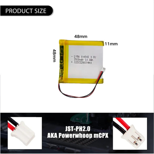 [PH2.0-JST Connector][114846] Universal 3500mAh 3.8V Rechargeable Li-Ion Lithium Polymer Battery - Polar Tech Australia