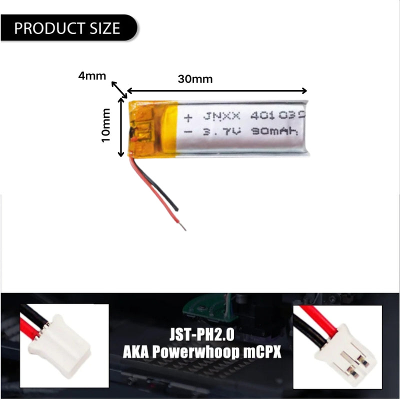 Cargue la imagen en el visor de la galería, [PH2.0-JST Connector][401030] Universal 90mAh 3.7V Rechargeable Li-Ion Lithium Polymer Battery - Polar Tech Australia
