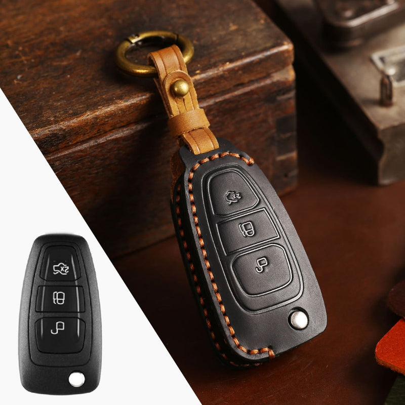 Chargez l&#39;image dans la visionneuse de la galerie, Ford Handcrafted Genuine Leather Car Key Fob Protective Case Cover For Kuga, Edge, Ranger, Mondeo, Focus
