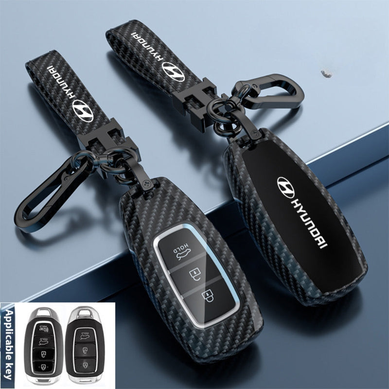 Load image into Gallery viewer, Hyundai Zinc Alloy + Carbon Fiber Texture Car Key Fob Case Cover For Palisade, Elantra, Accent, Kona, Santa Fe, Veloster
