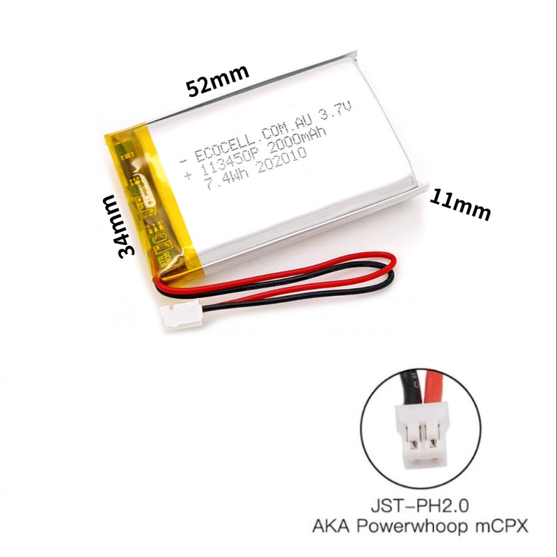 Chargez l&#39;image dans la visionneuse de la galerie, [PH2.0-JST Connector][113450] Universal 2000mAh 3.7V Rechargeable Li-Ion Lithium Polymer Battery - Polar Tech Australia

