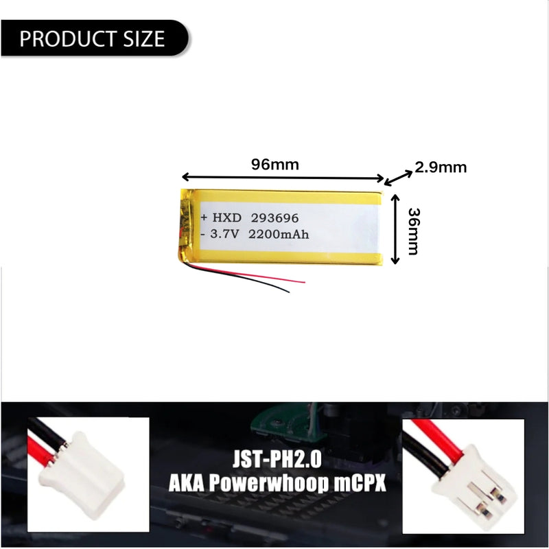 Cargue la imagen en el visor de la galería, [PH2.0-JST Connector][293696] Universal 2200mAh 3.7V Rechargeable Li-Ion Lithium Polymer Battery - Polar Tech Australia
