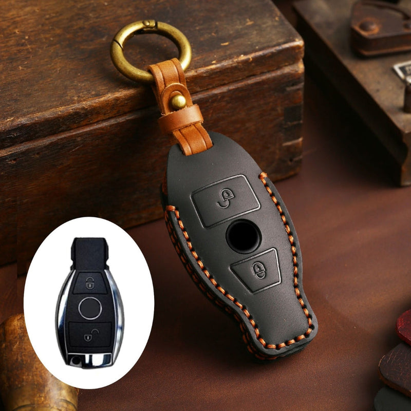 Chargez l&#39;image dans la visionneuse de la galerie, Mercedes Benz Handcrafted Genuine Leather Car Key Fob Protective Cover Case For Benz A, B, C, E, S-Class, GLC, GLE, GLK
