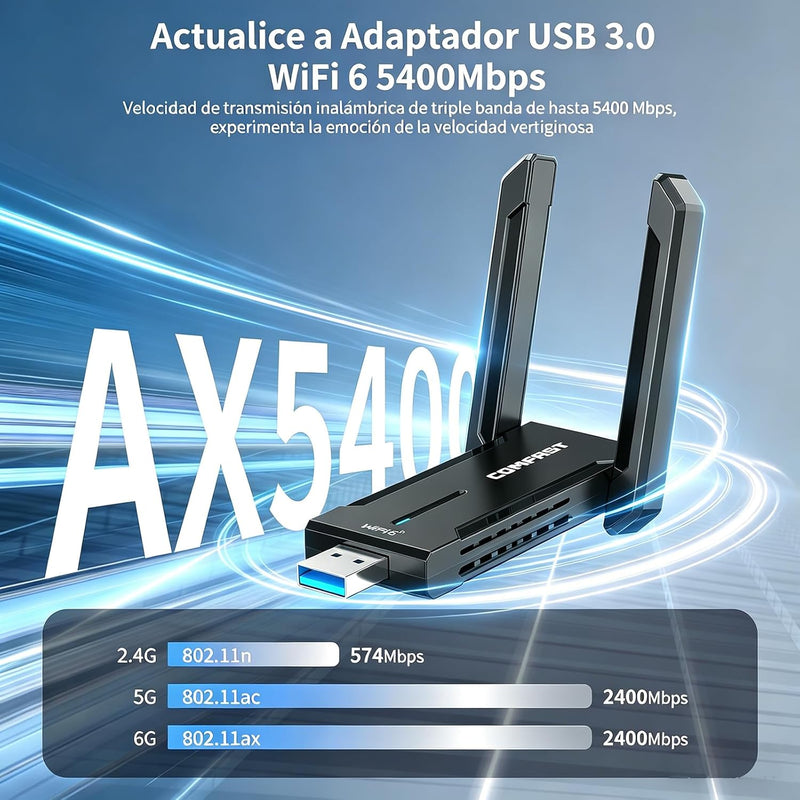 Cargue la imagen en el visor de la galería, [BE6500] COMFAST WiFi 7 USB Adapter Tri-Band 6500Mbps Wireless Network Adapter with Dual 6dBi Antennas
