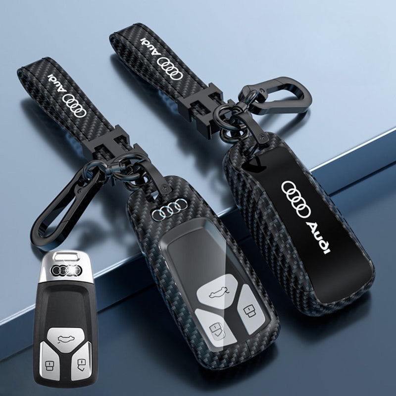Load image into Gallery viewer, Audi Zinc Alloy + Carbon Fiber Texture Car Key Fob Case Cover For A3, A4, A5, A6, Q2, Q3, Q5, Q7, Q8, e-tron

