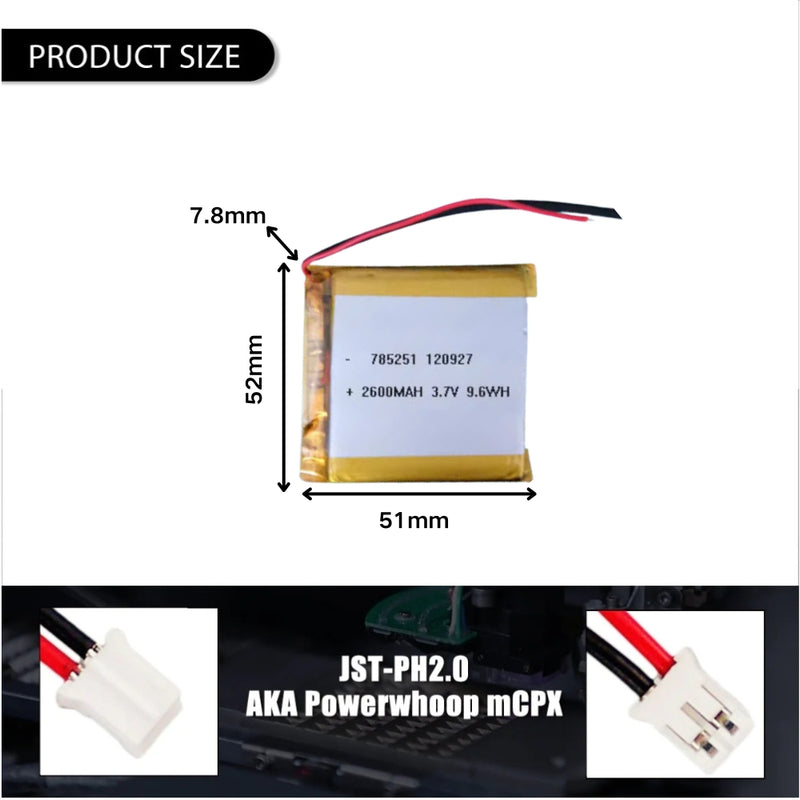 Cargue la imagen en el visor de la galería, [PH2.0-JST Connector][785251] Universal 2600mAh 3.7V Rechargeable Li-Ion Lithium Polymer Battery - Polar Tech Australia
