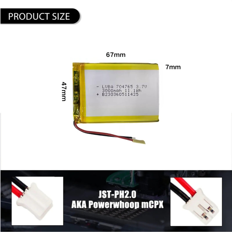 Cargue la imagen en el visor de la galería, [PH2.0-JST Connector][704765] Universal 3000mAh 3.7V Rechargeable Li-Ion Lithium Polymer Battery - Polar Tech Australia
