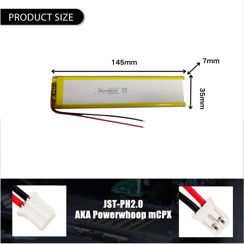 Cargue la imagen en el visor de la galería, [PH2.0-JST Connector][7035145] Universal 5000mAh 3.7V Rechargeable Li-Ion Lithium Polymer Battery - Polar Tech Australia

