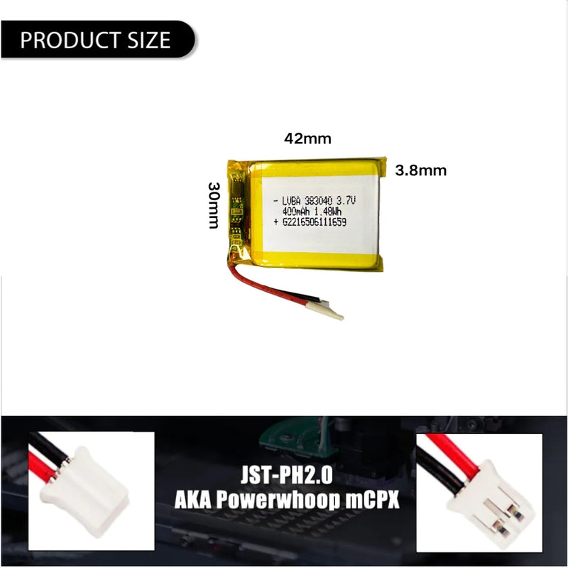 Load image into Gallery viewer, [PH2.0-JST Connector][383040] Universal 400mAh 3.7V Rechargeable Li-Ion Lithium Polymer Battery - Polar Tech Australia
