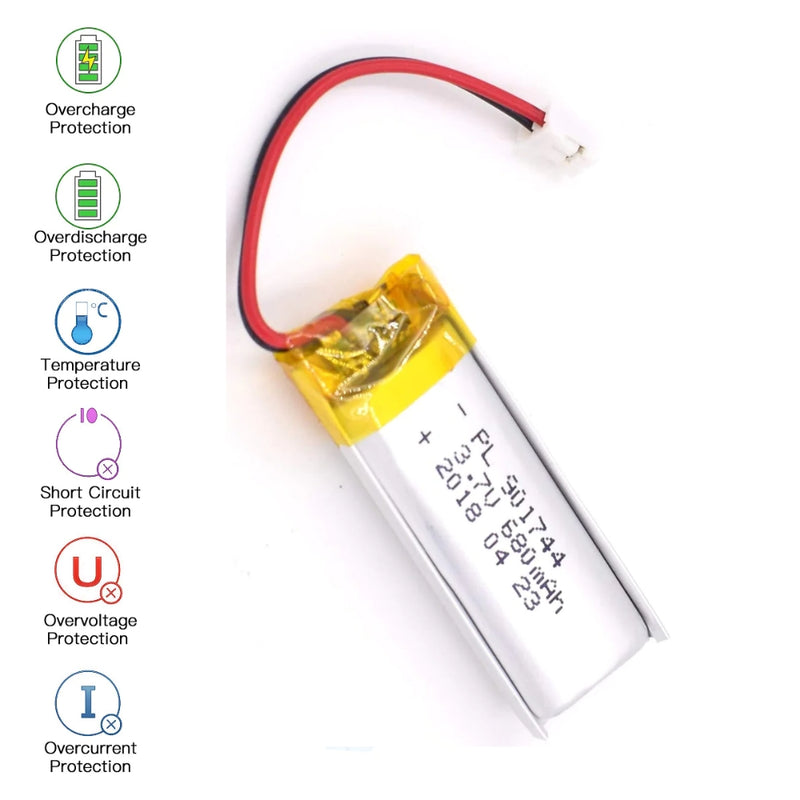 Cargue la imagen en el visor de la galería, [PH2.0-JST Connector][901744] Universal 680mAh 3.7V Rechargeable Li-Ion Lithium Polymer Battery - Polar Tech Australia
