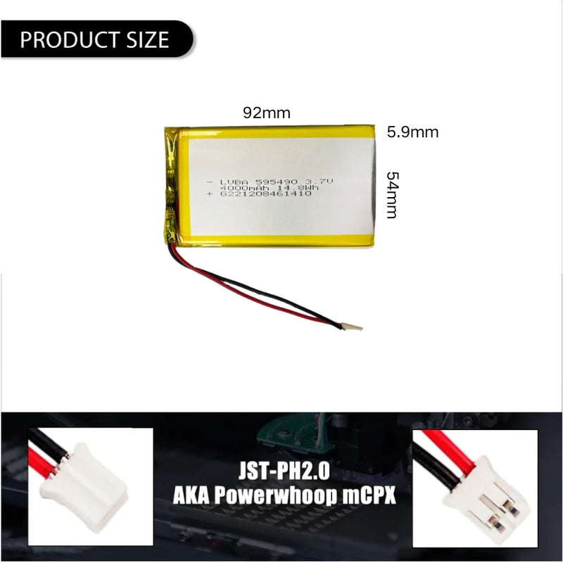 Cargue la imagen en el visor de la galería, [PH2.0-JST Connector][595490/605590] Universal 4000mAh 3.7V Rechargeable Li-Ion Lithium Polymer Battery - Polar Tech Australia
