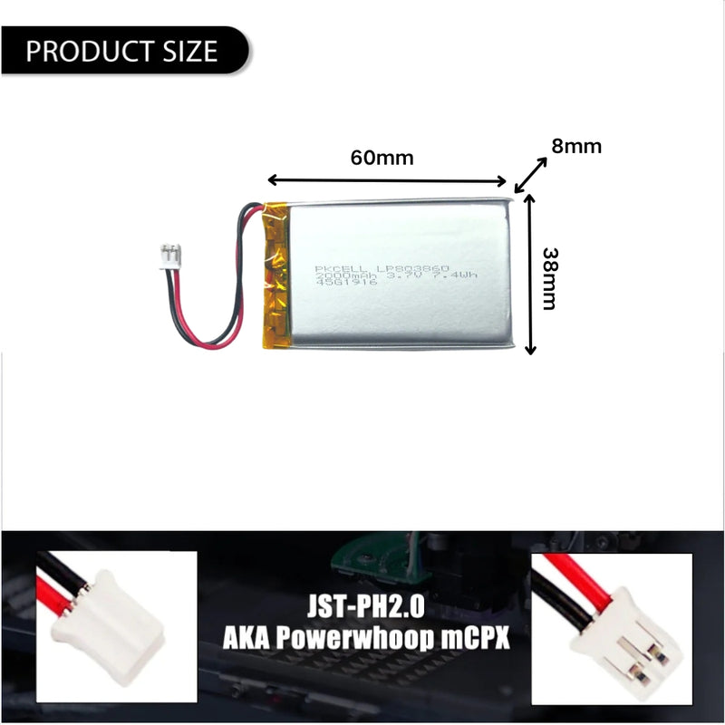 Cargue la imagen en el visor de la galería, [PH2.0-JST Connector][803860] Universal 2000mAh 3.7V Rechargeable Li-Ion Lithium Polymer Battery - Polar Tech Australia
