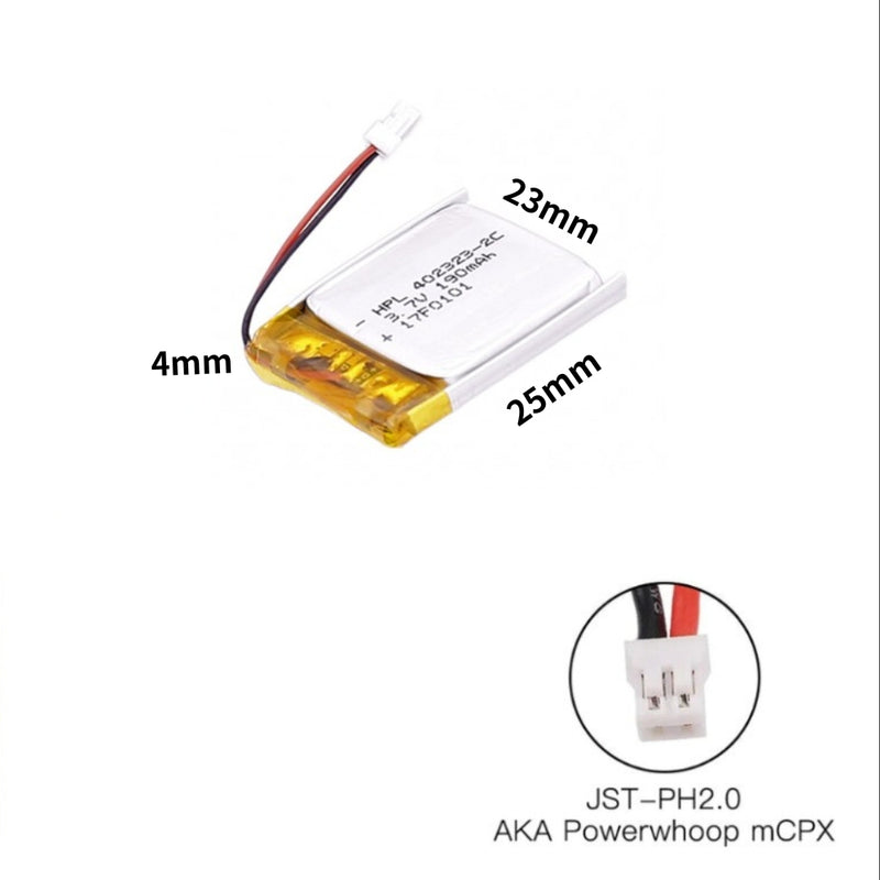 Cargue la imagen en el visor de la galería, [PH2.0-JST Connector][402323] Universal 190mAh 3.7V Rechargeable Li-Ion Lithium Polymer Battery - Polar Tech Australia
