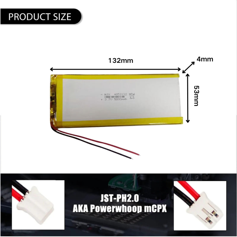 Cargue la imagen en el visor de la galería, [PH2.0-JST Connector][4053132] Universal 5000mAh 3.7V Rechargeable Li-Ion Lithium Polymer Battery - Polar Tech Australia
