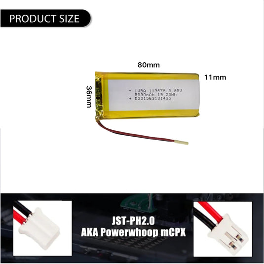 [PH2.0-JST Connector][113678] Universal 5000mAh 3.85V Rechargeable Li-Ion Lithium Polymer Battery - Polar Tech Australia