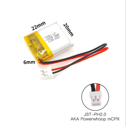 [PH2.0-JST Connector][602020] Universal 180mAh 3.7V Rechargeable Li-Ion Lithium Polymer Battery - Polar Tech Australia
