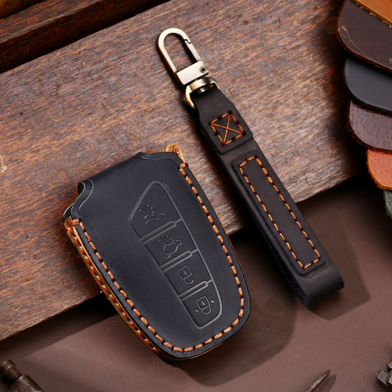 Load image into Gallery viewer, Hyundai Handcrafted Genuine Leather Car Key Fob Protective Case Cover For Santa Fe, Sport, Ix45, Equus, Centennial, Genesis G80, Grandeur, Azera
