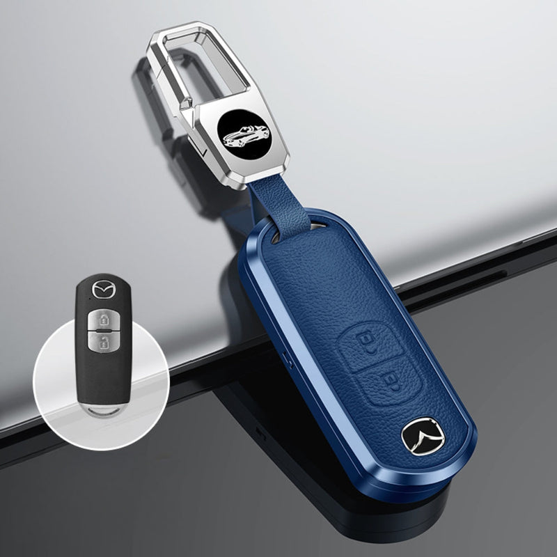 Chargez l&#39;image dans la visionneuse de la galerie, Mazda Aluminum Alloy Genuine Leather Car Key Fob Cover Case For MX-5, CX-5, CX-7, CX-9, Mazda 6
