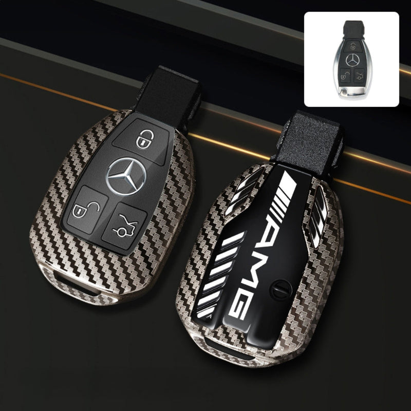 Chargez l&#39;image dans la visionneuse de la galerie, Mercedes Benz Carbon Fiber Metal Protective Car Key Fob Case Cover For Benz A, B, C, E, GLC, GLE
