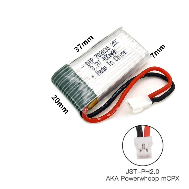 Cargue la imagen en el visor de la galería, [PH2.0-JST Connector][702035] Universal 400mAh 3.7V Rechargeable Li-Ion Lithium Polymer Battery - Polar Tech Australia
