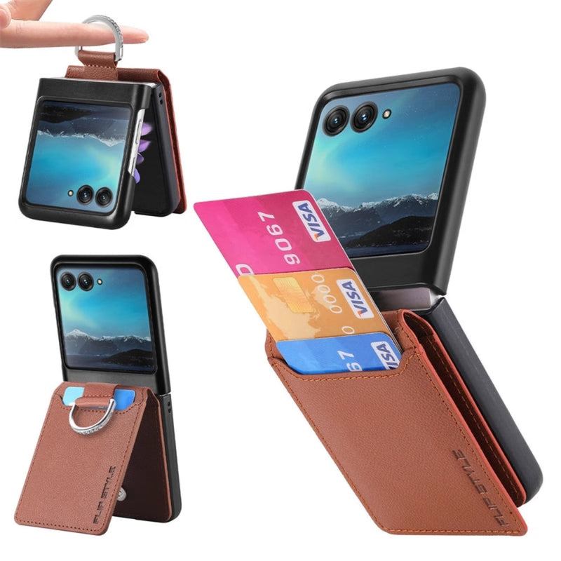 Load image into Gallery viewer, [With Card Slot] Motorola Razr 40/Ultra - Litchi Texture Leather Ring Wallet Phone Case - Polar Tech Australia
