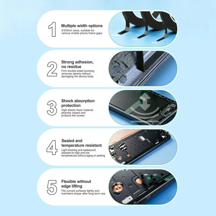 Cargue la imagen en el visor de la galería, [HX1] Relife 10M Green Film Black Foam Double-Sided Tape for Mobile Phone Screen Sealing Repair - 5Pcs
