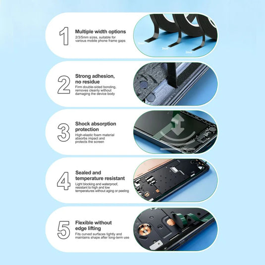 [HX1] Relife 10M Green Film Black Foam Double-Sided Tape for Mobile Phone Screen Sealing Repair - 5Pcs