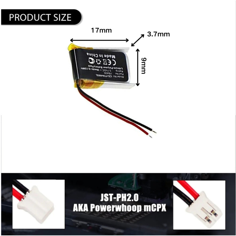 Chargez l&#39;image dans la visionneuse de la galerie, [PH2.0-JST Connector][370917] Universal 38mAh 3.7V Rechargeable Li-Ion Lithium Polymer Battery - Polar Tech Australia
