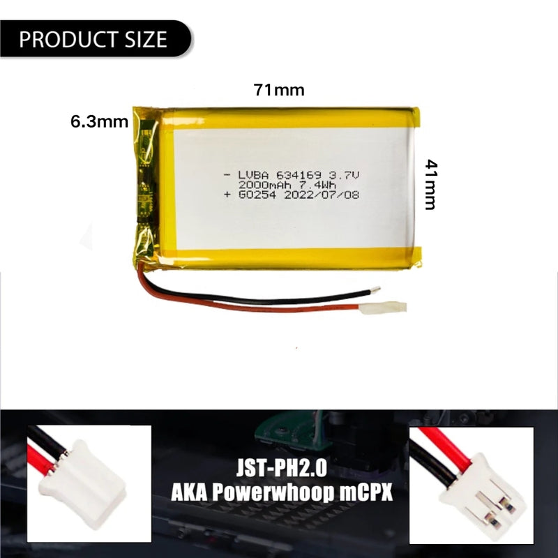 Cargue la imagen en el visor de la galería, [PH2.0-JST Connector][634169] Universal 2000mAh 3.7V Rechargeable Li-Ion Lithium Polymer Battery - Polar Tech Australia
