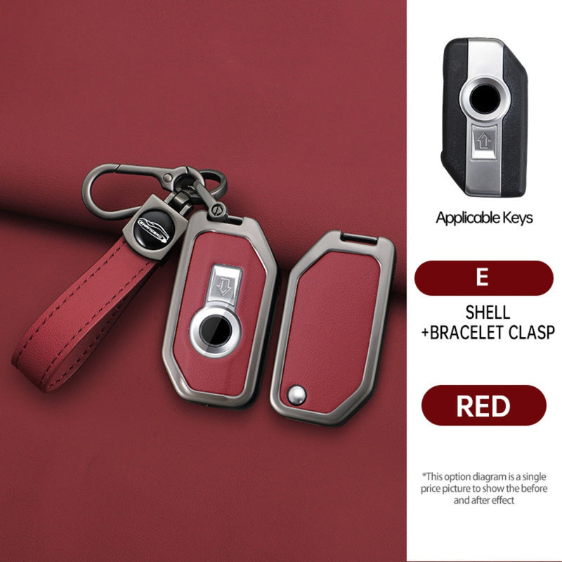Load image into Gallery viewer, BMW Motorcycle Zinc Alloy + Leather Protection Car Key Fob Case Cover For R1200GS, R1250GS, R1200RT, K1600, K1600B
