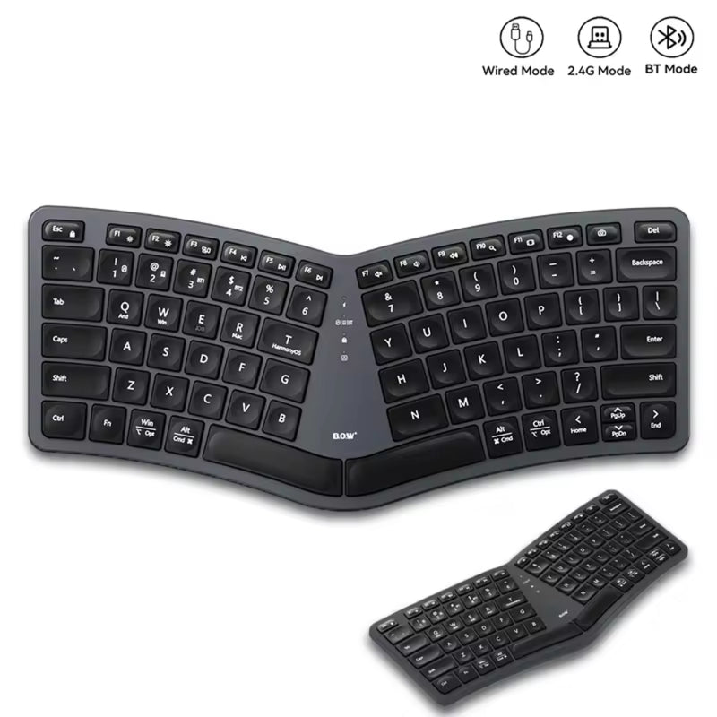 Cargue la imagen en el visor de la galería, Ergonomic Split Wireless Keyboard, Bluetooth 5.0/2.4GHz/USB-C Wired, 80-Key Rechargeable Keyboard for Windows, Mac OS, Android
