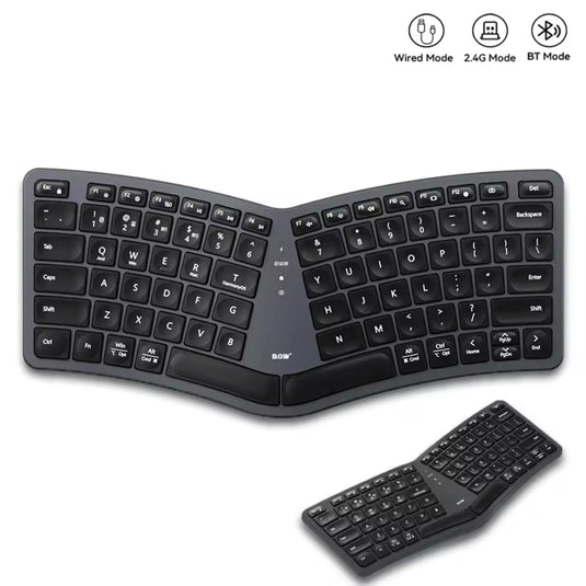 Ergonomic Split Wireless Keyboard, Bluetooth 5.0/2.4GHz/USB-C Wired, 80-Key Rechargeable Keyboard for Windows, Mac OS, Android