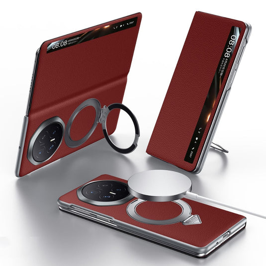 Honor Magic V6 - Smart View Window MagSafe Magnetic Holder Leather Phone Case