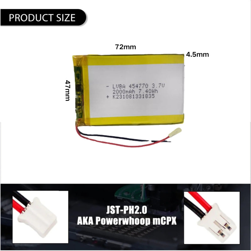 Chargez l&#39;image dans la visionneuse de la galerie, [PH2.0-JST Connector][454770] Universal 2000mAh 3.7V Rechargeable Li-Ion Lithium Polymer Battery - Polar Tech Australia
