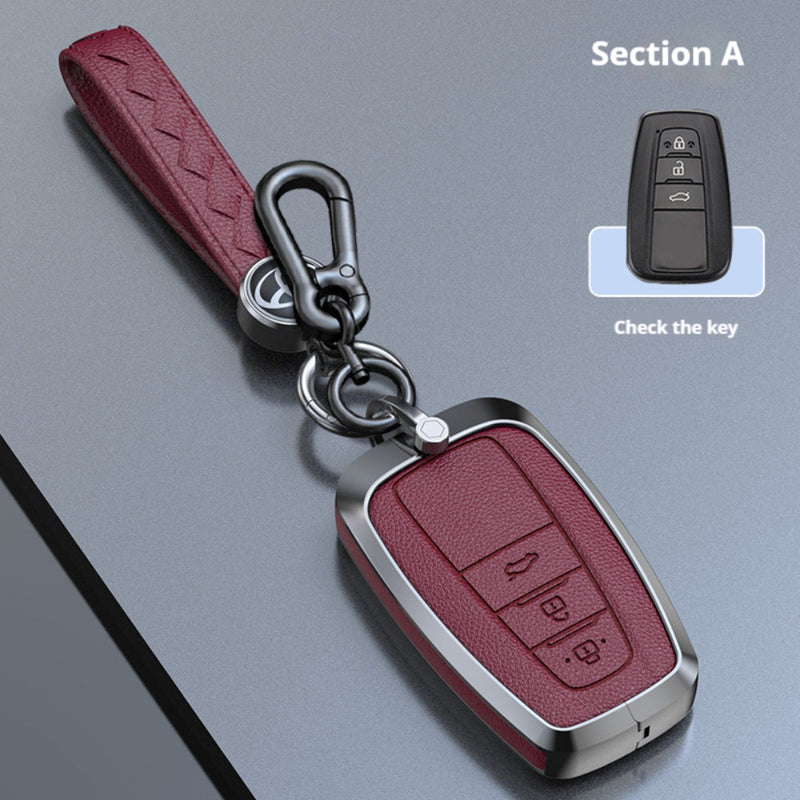 Chargez l&#39;image dans la visionneuse de la galerie, Toyota Zinc Alloy Leather Car Key Fob Case Cover For Camry, C-HR, Corolla, RAV4, Avalon, Land Cruiser, Prado, Prius
